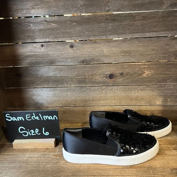 Sam Edelman Shoes - Womens Sam Edelman Elton Black Sequin Slip On Casual Shoes Sneaker Size 6 M GUC
